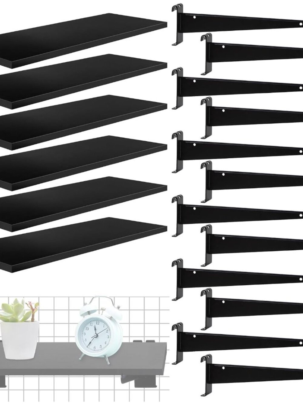 6 Pack 16"x 8" Wooden Gridwall Shelves with Metal Brackets